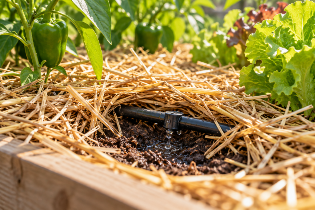 raised-bed-drip-irrigation-straw-mulch