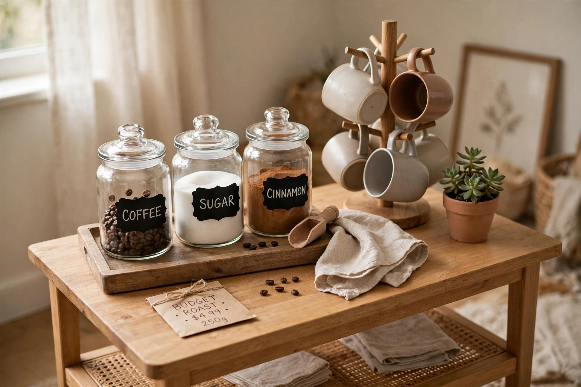 Budget home coffee bar setup for under fifty dollars