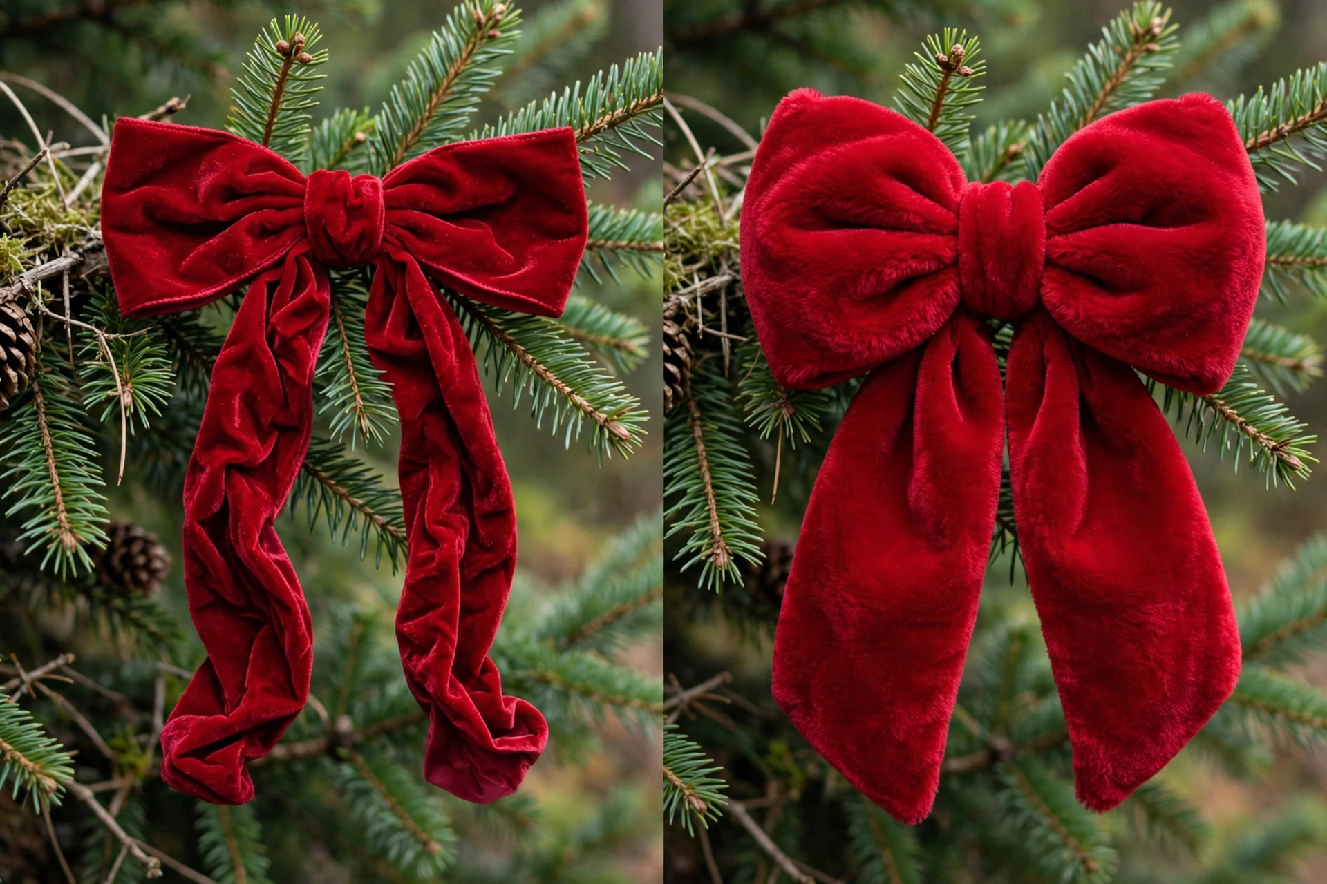 Before and after comparison of fixing a flat Christmas bow