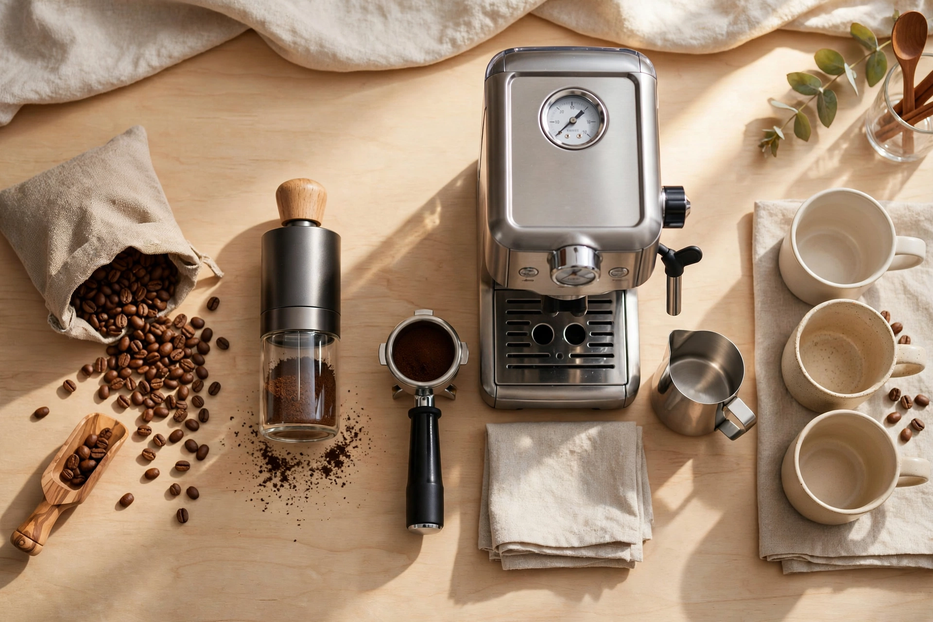 Overhead view of efficient coffee bar workflow layout