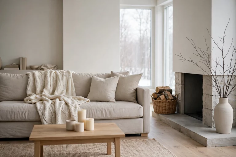 Cozy January living room reset with neutral textures and candles