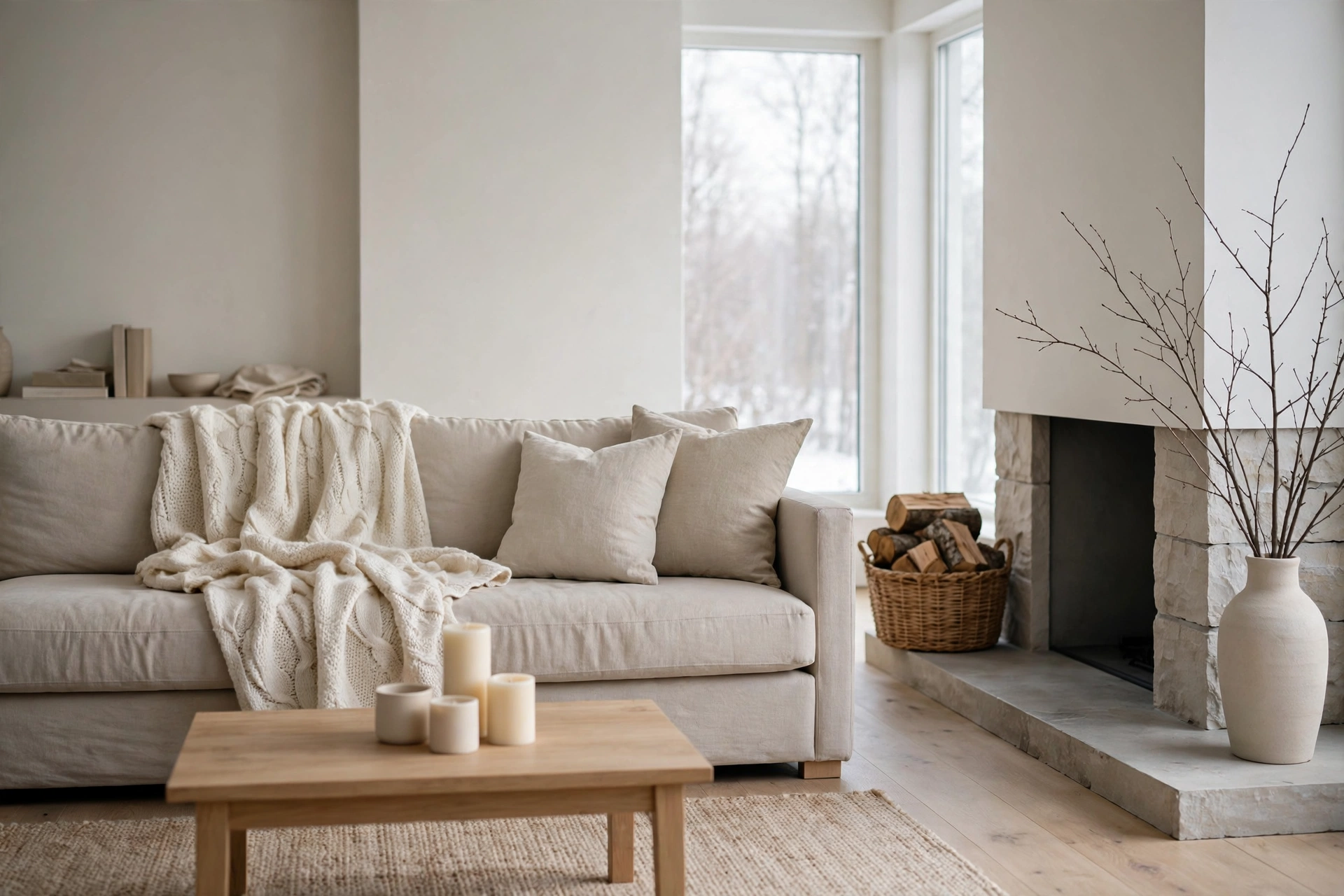 Cozy January living room reset with neutral textures and candles
