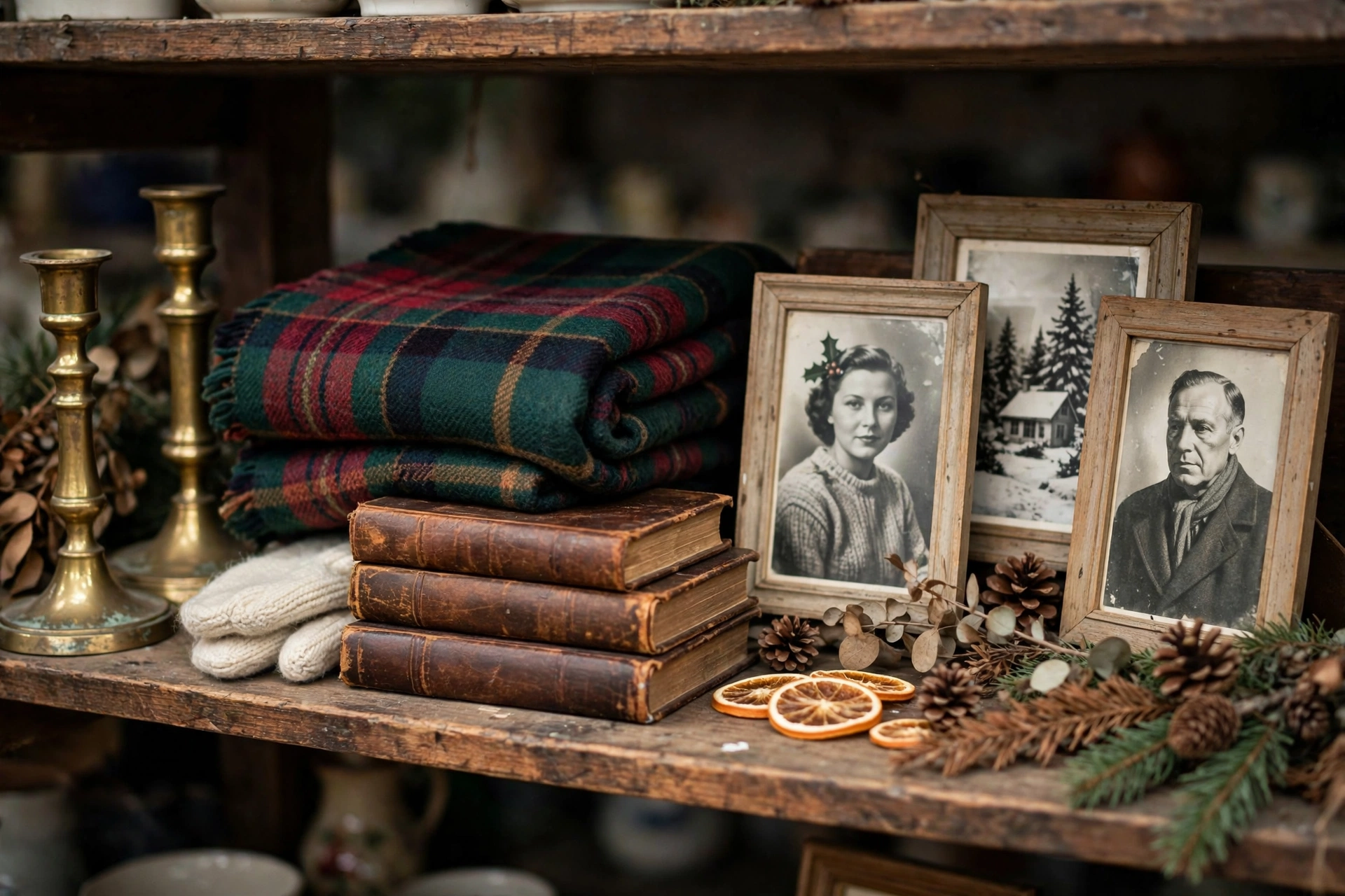 Thrifted brass and tartan finds for classic Christmas decor
